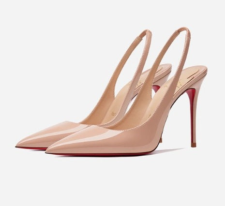 Women's Pointed Toe Hollow Heel Sandals Stiletto High Heel Contrast Red Bottom Shoes