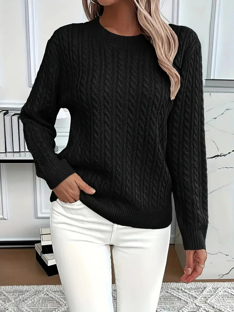 Crew-neck cable-knit sweater