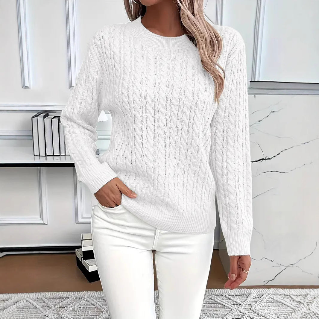Crew-neck cable-knit sweater