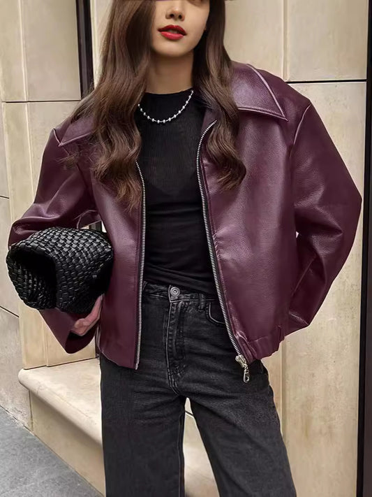 Womens Loose Fit Leather Jacket