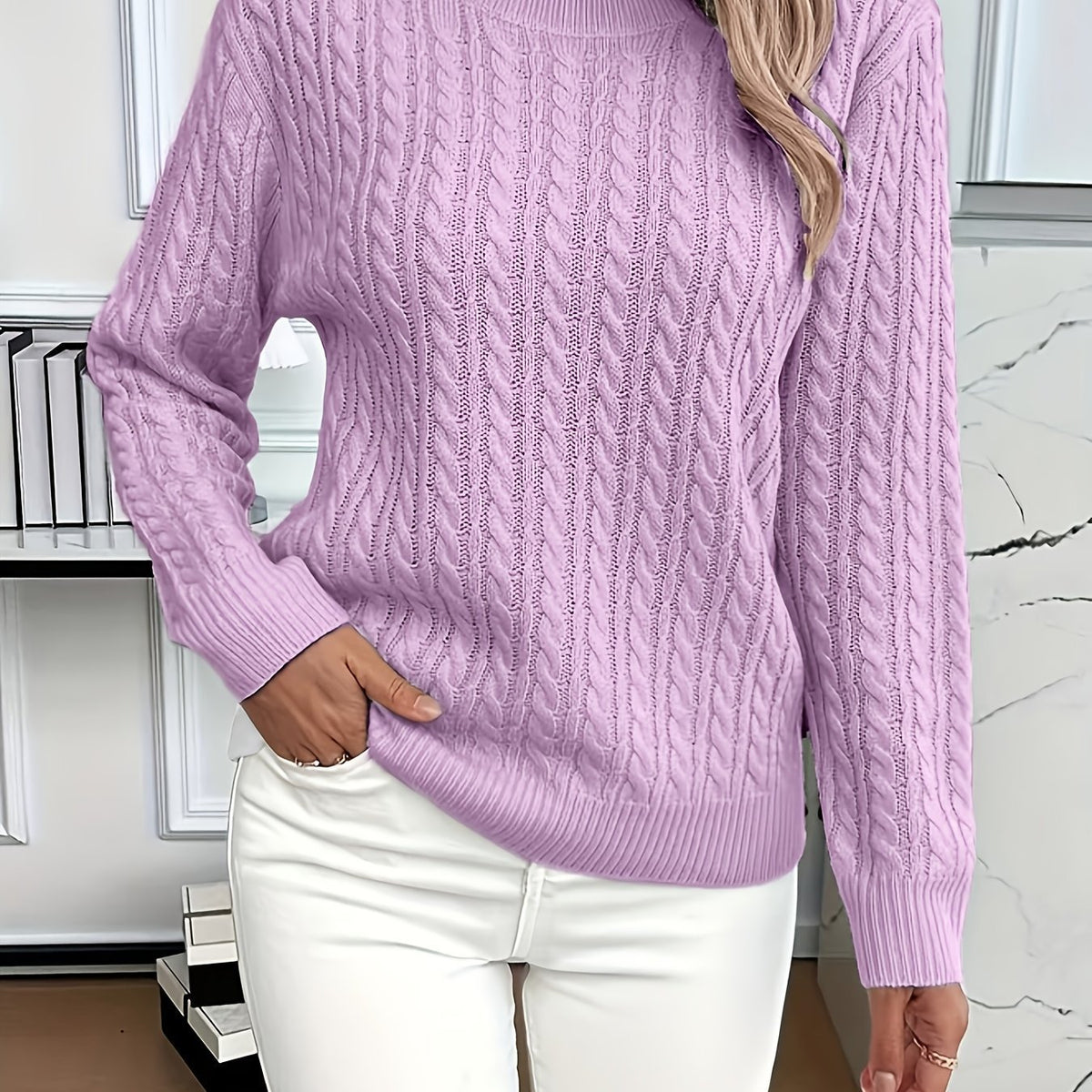 Crew-neck cable-knit sweater